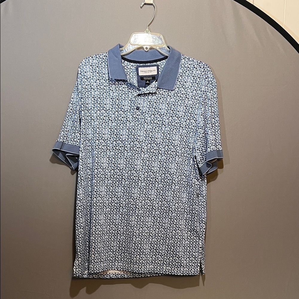 Thomas Sterling Blue Pattern Polo Shirt Men's M